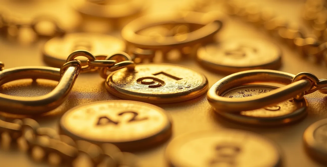 Makroaufnahme verschiedener Goldpunzen auf Schmuckstücken