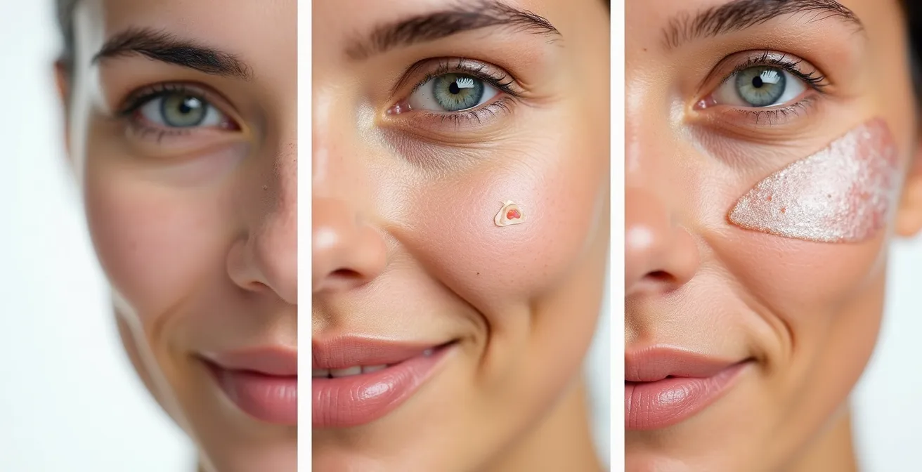 Makroaufnahme verschiedener Hautstrukturen zur Hauttypenbestimmung