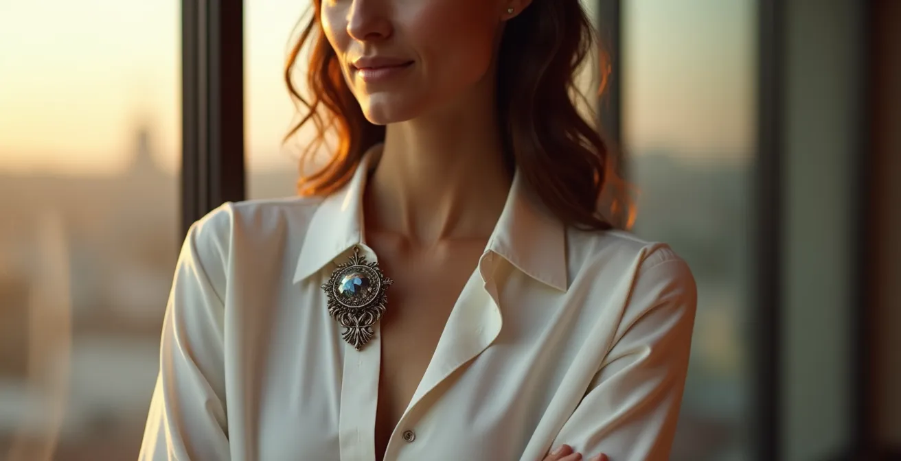 Minimalistisches Outfit mit markanter Vintage-Brosche im modernen Berliner Stil