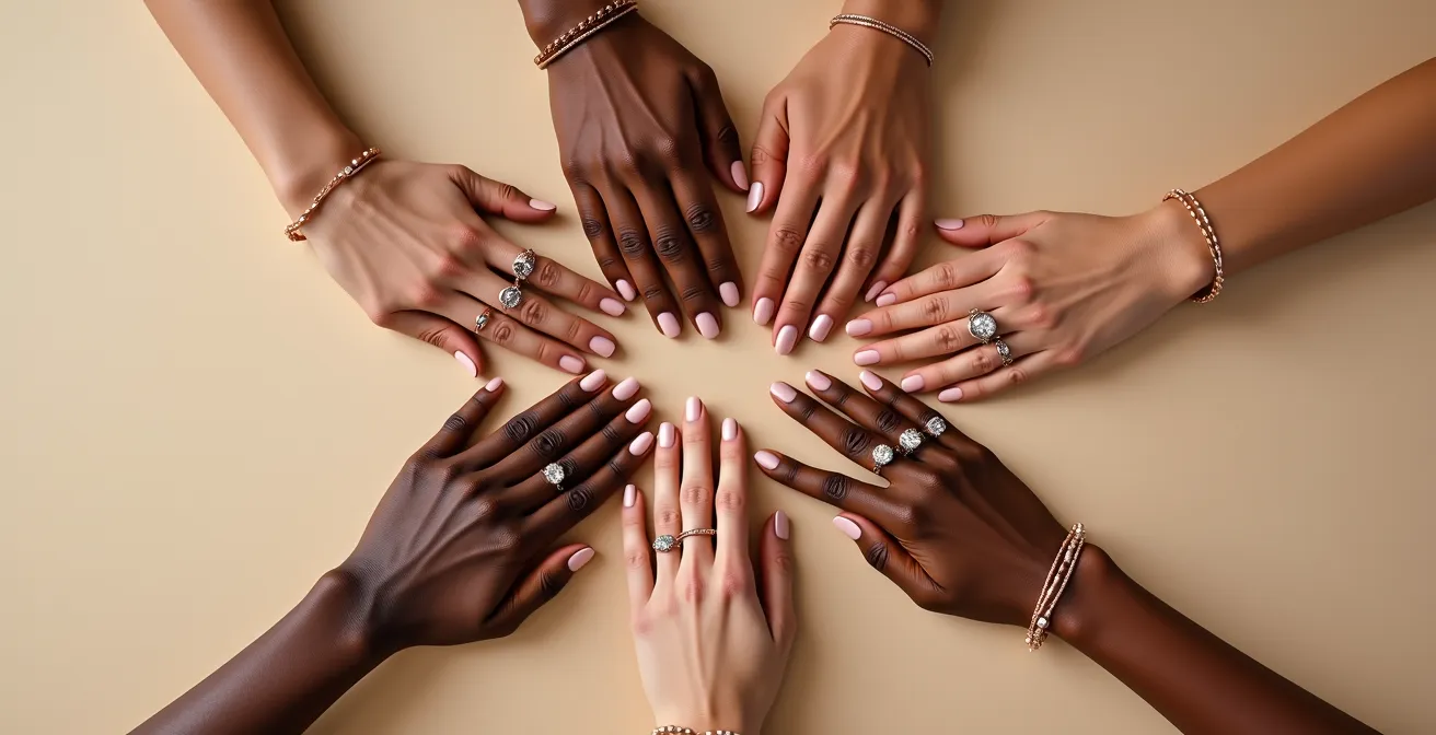 Roségold-Schmuck auf verschiedenen Hauttönen dargestellt