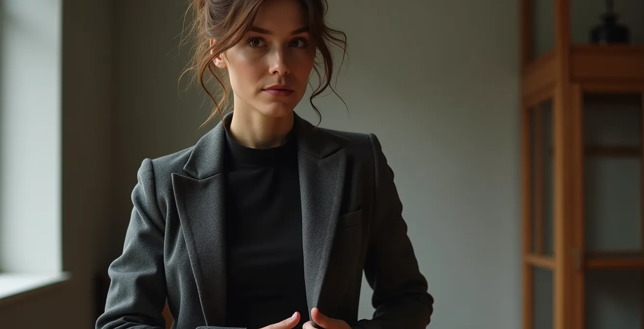 Person in Bewegung trägt perfekt sitzendes Sakko ohne sichtbare Spannungsfalten