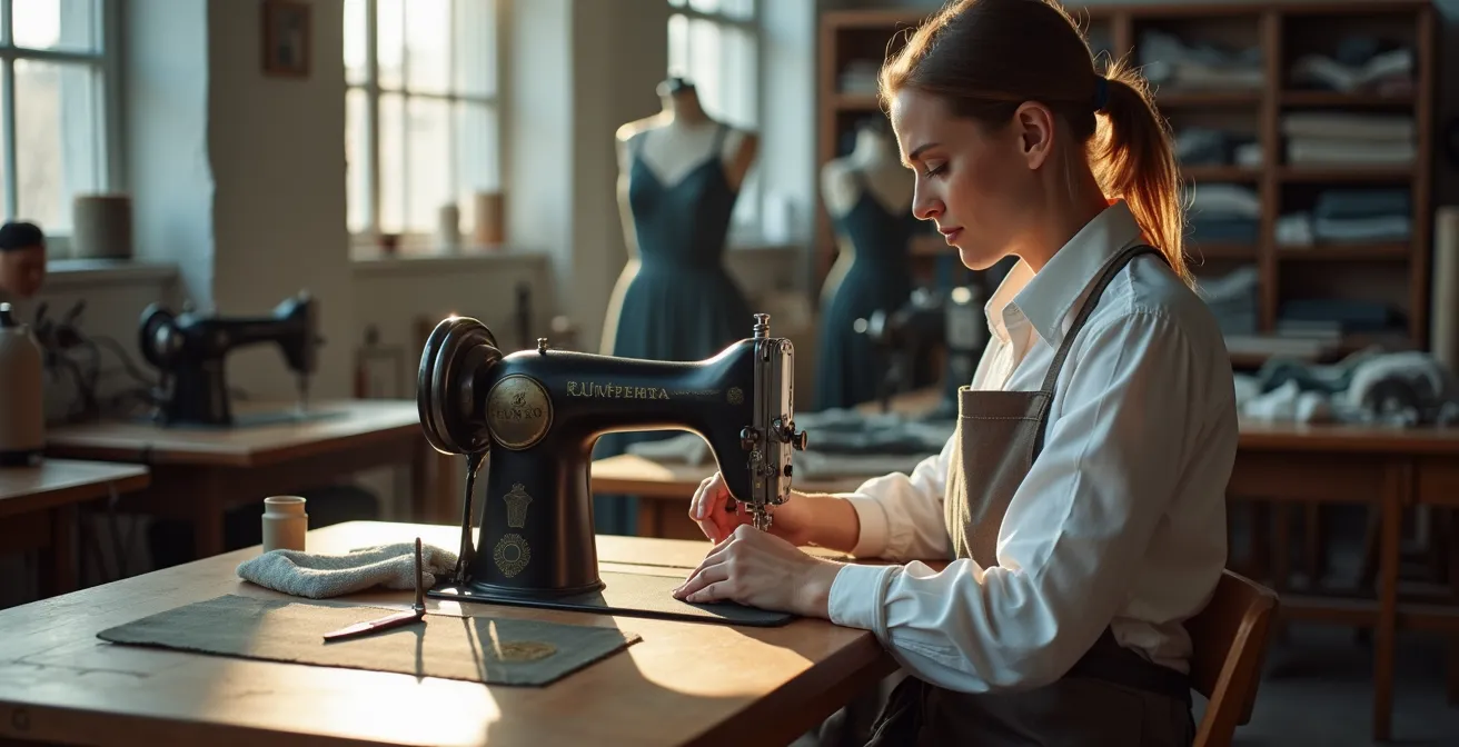 Handwerkliche Modeproduktion in deutschem Atelier mit traditionellen Techniken