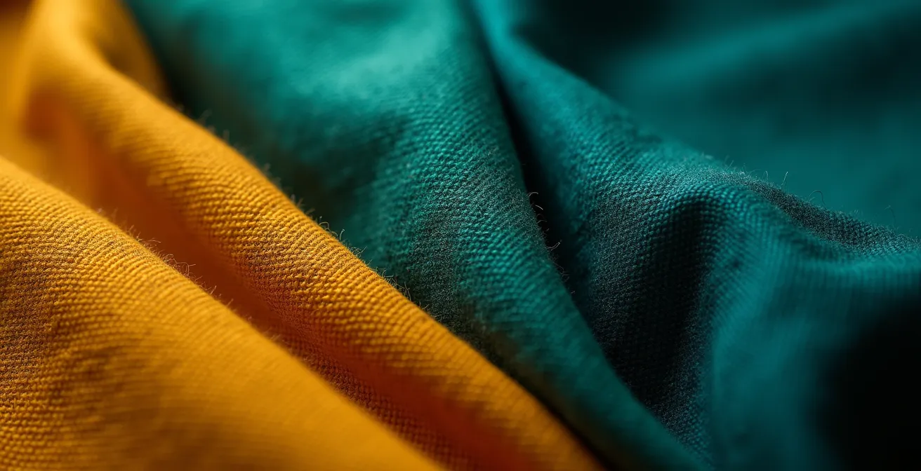 Nahaufnahme verschiedener hochwertiger Stoffe in lebendigen Farben