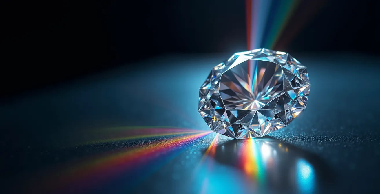 Mikroskopische Nahaufnahme der Lichtbrechung in Diamantfacetten