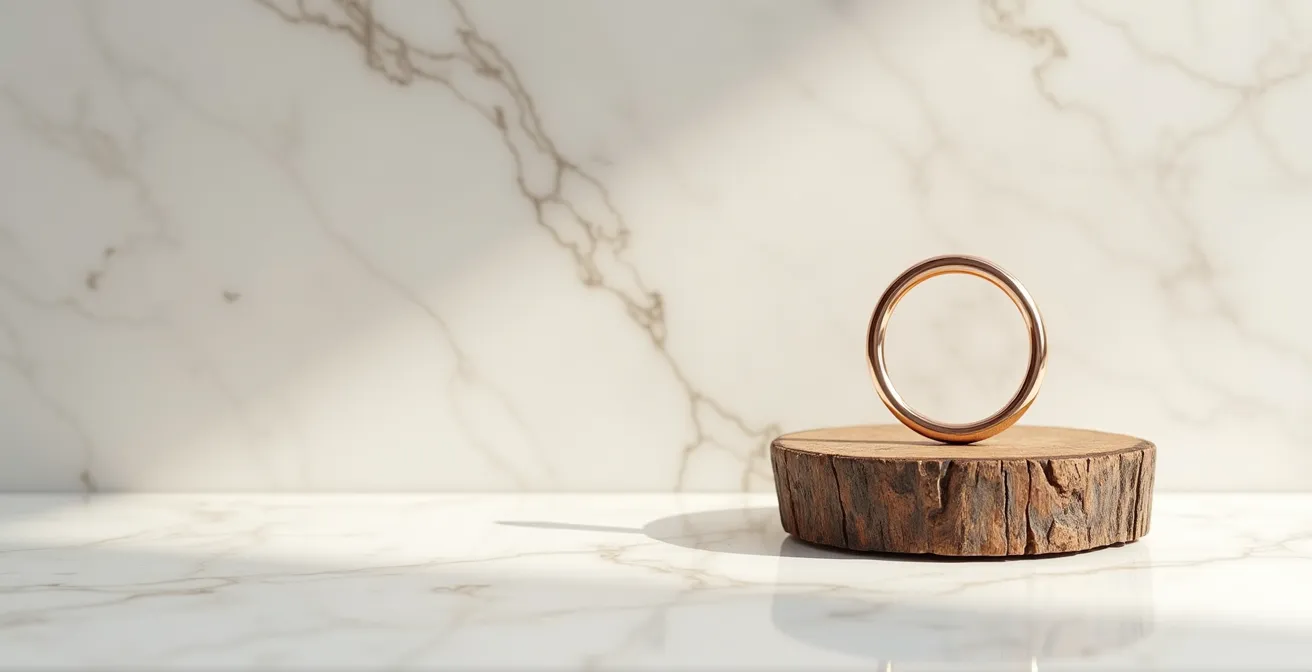 Innovative Materialkombination mit Roségold und natürlichen Elementen